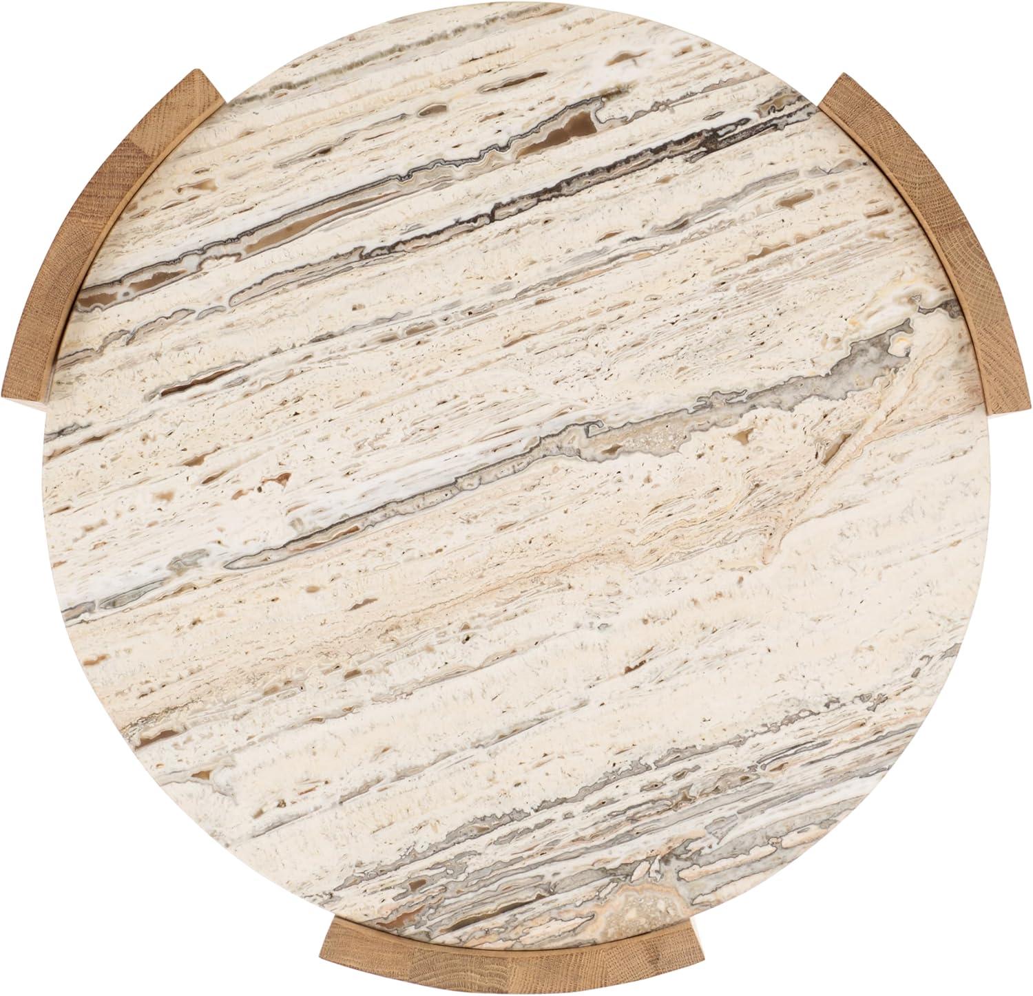 image:imageSAFAVIEH Couture Collection Damarcus Travertine amp Solid Wood Accent Table Round Top Classic Sculptural Design SFV9705ANaturalTravertine