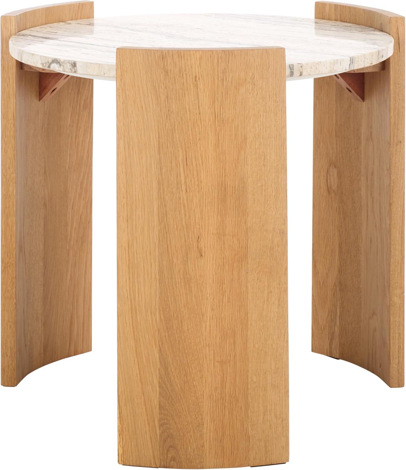 image:imageSAFAVIEH Couture Collection Damarcus Travertine amp Solid Wood Accent Table Round Top Classic Sculptural Design SFV9705ANaturalTravertine