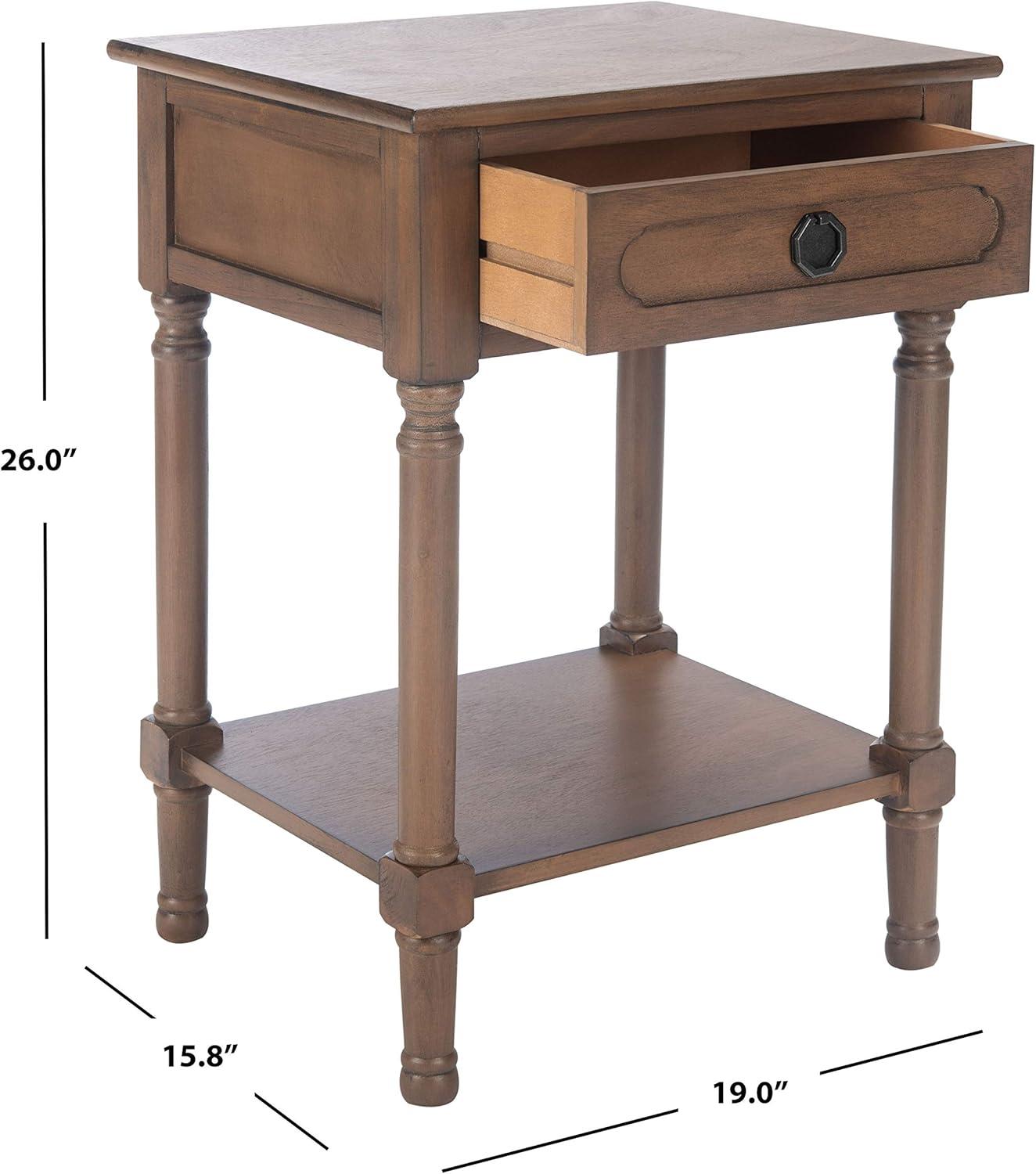 image:imageSAFAVIEH Home Collection Allura Distressed White Accent Table with Drawer amp Shelf Modern Farmhouse Nightstand Carved Detail Design ACC5718ABrown