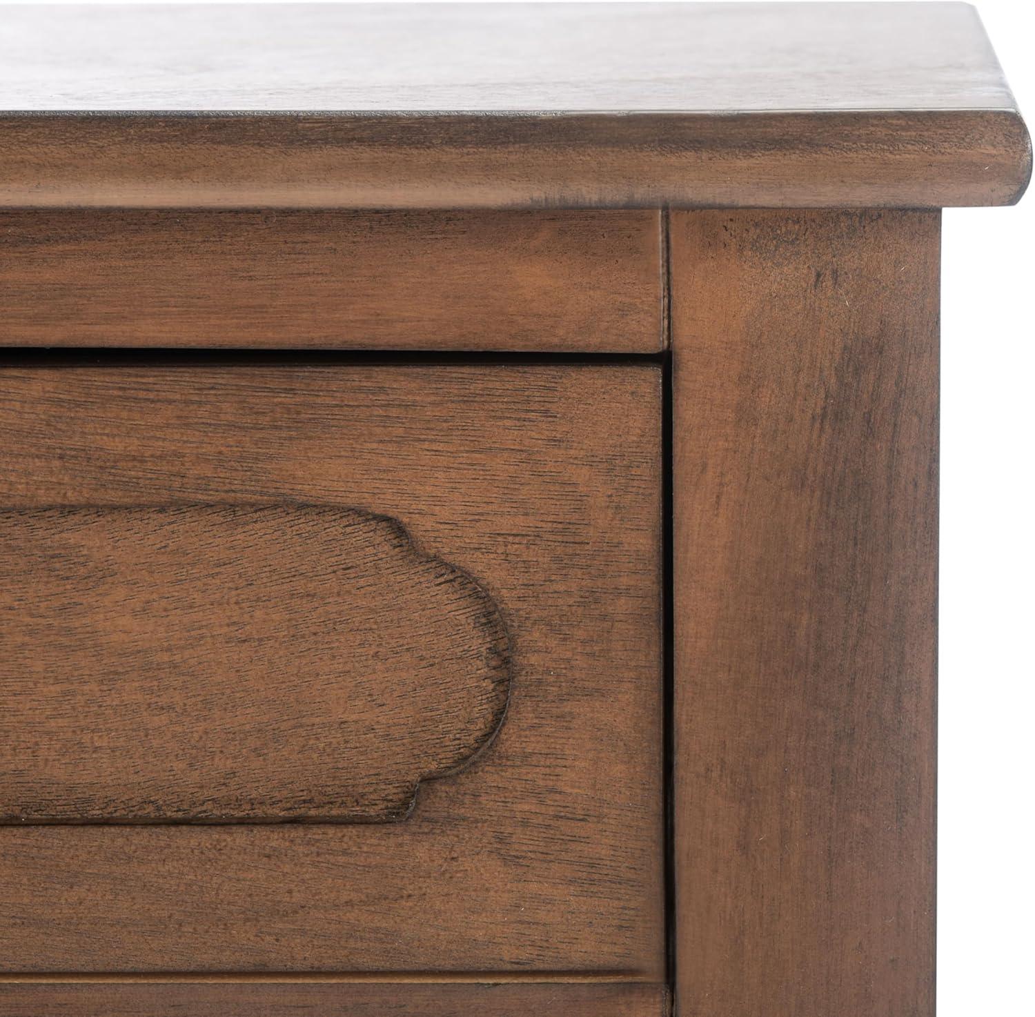 image:imageSAFAVIEH Home Collection Allura Distressed White Accent Table with Drawer amp Shelf Modern Farmhouse Nightstand Carved Detail Design ACC5718ABrown