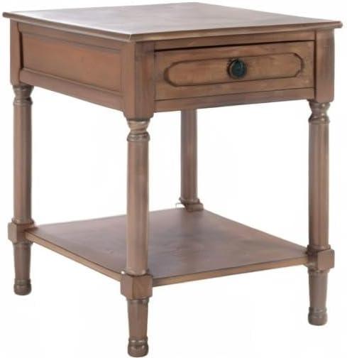 image:imageSAFAVIEH Home Collection Allura Distressed White Accent Table with Drawer amp Shelf Modern Farmhouse Nightstand Carved Detail Design ACC5718ABrown