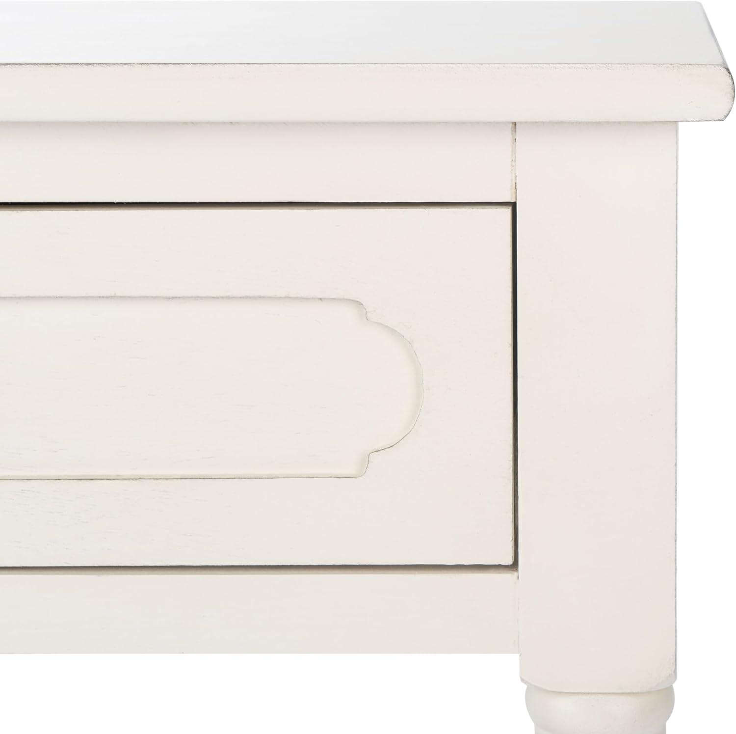 image:imageSAFAVIEH Home Collection Allura Distressed White Accent Table with Drawer amp Shelf Modern Farmhouse Nightstand Carved Detail Design ACC5718ADistressed White