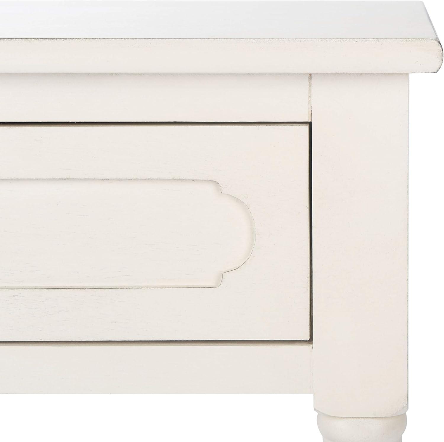image:imageSAFAVIEH Home Collection Allura Distressed White Accent Table with Drawer amp Shelf Modern Farmhouse Nightstand Carved Detail Design ACC5718ADistressed White