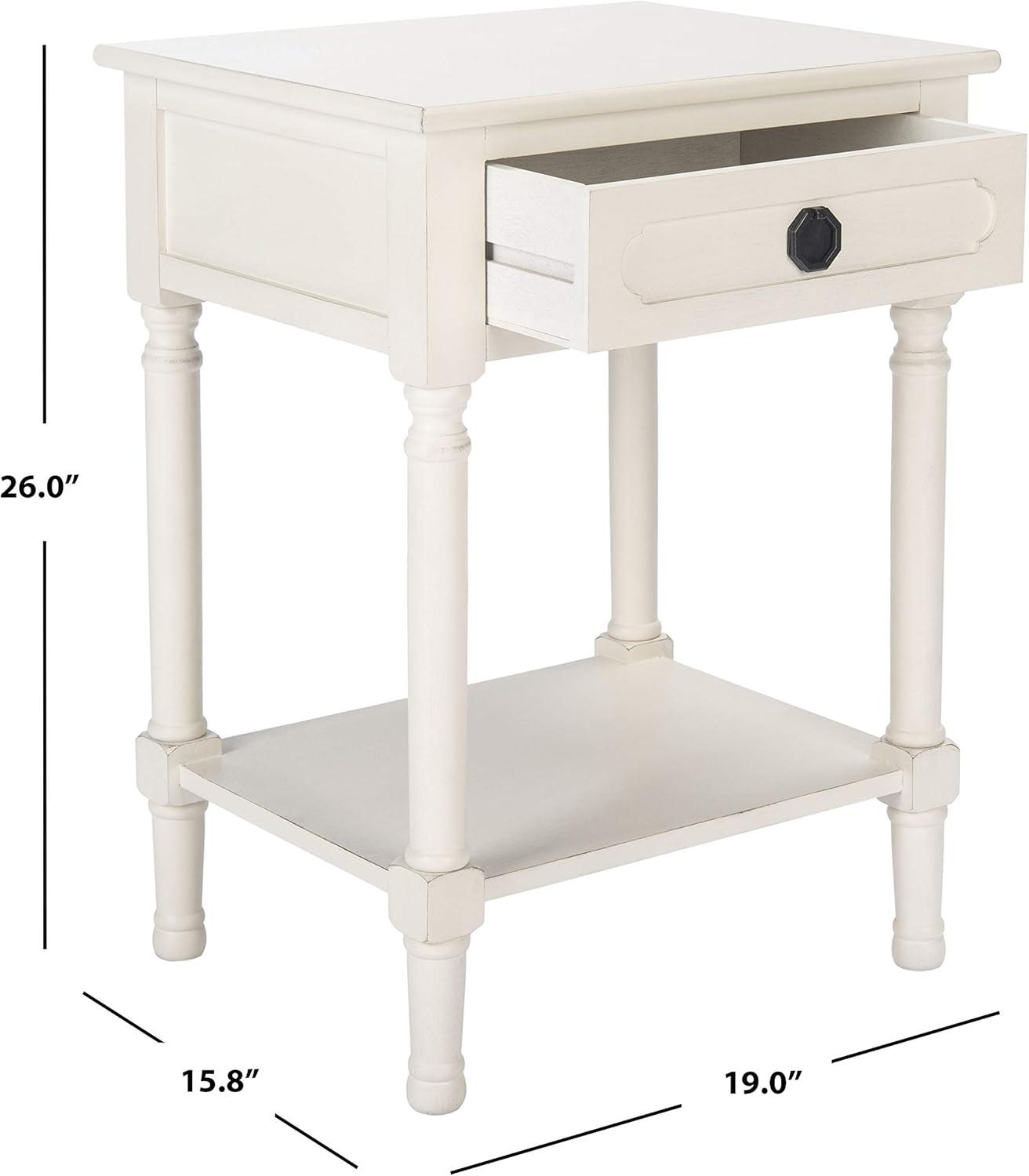 image:imageSAFAVIEH Home Collection Allura Distressed White Accent Table with Drawer amp Shelf Modern Farmhouse Nightstand Carved Detail Design ACC5718ADistressed White