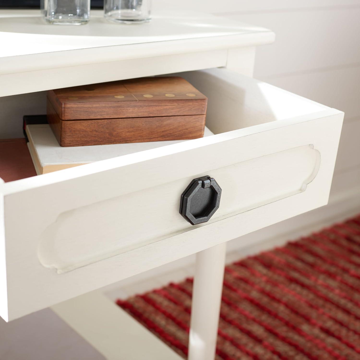 image:imageSAFAVIEH Home Collection Allura Distressed White Accent Table with Drawer amp Shelf Modern Farmhouse Nightstand Carved Detail Design ACC5718ADistressed White