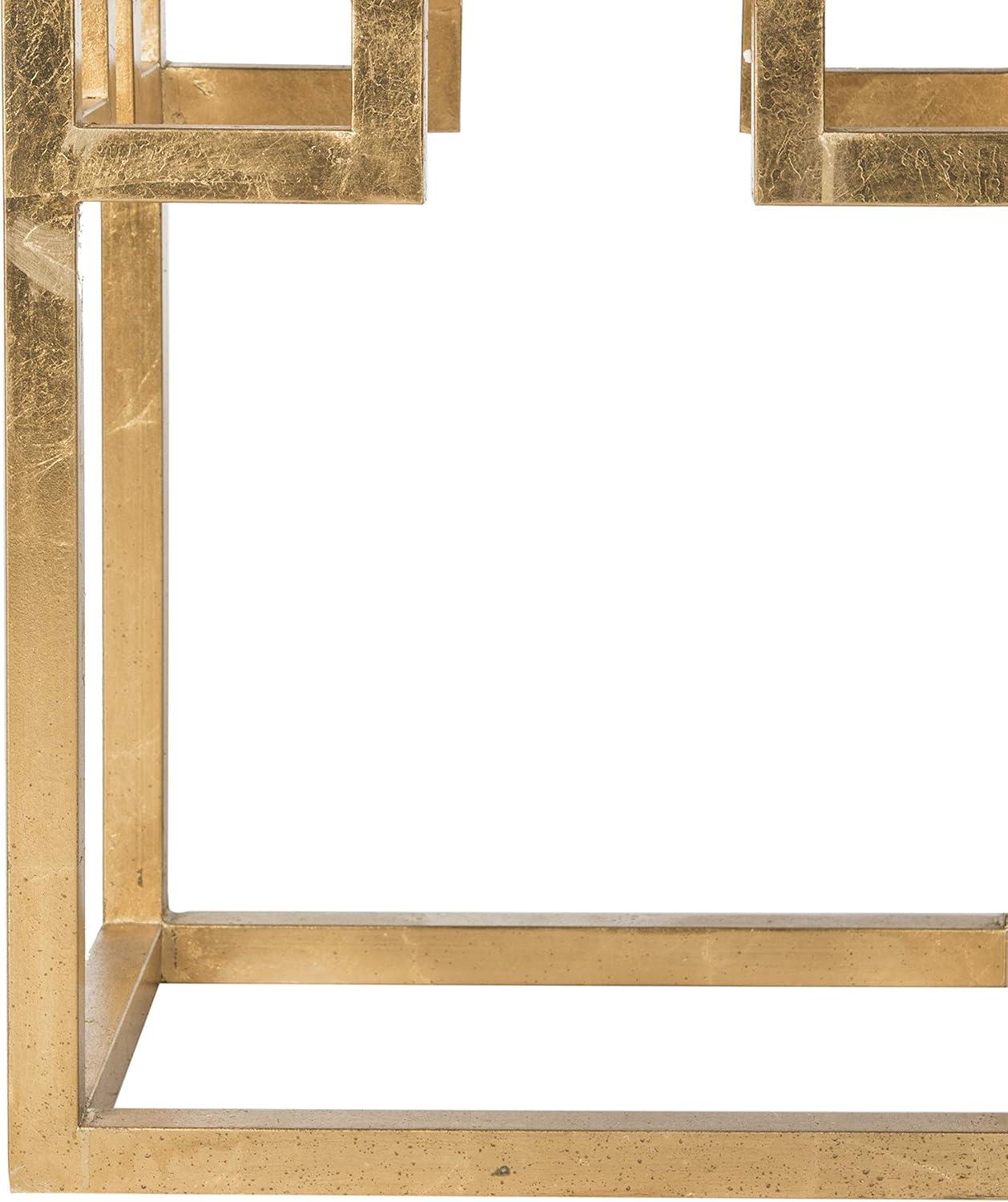 image:imageSAFAVIEH Home Collection Byram Greek Key Antique Gold Glass Top End Table Fully Assembled Modern Glam Accent Table FOX2574A