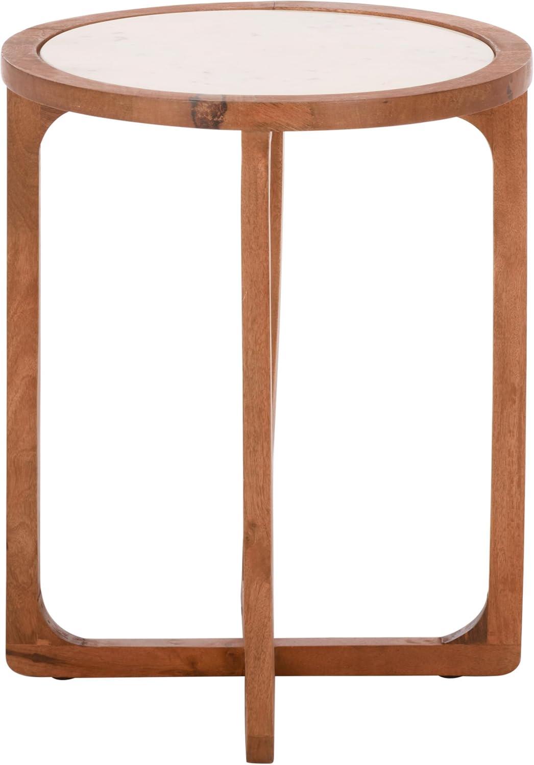 image:imageSAFAVIEH Home Collection Minori Walnut Solid Wood amp White Marble Round Top Side Table ACC5515AWalnutWhite