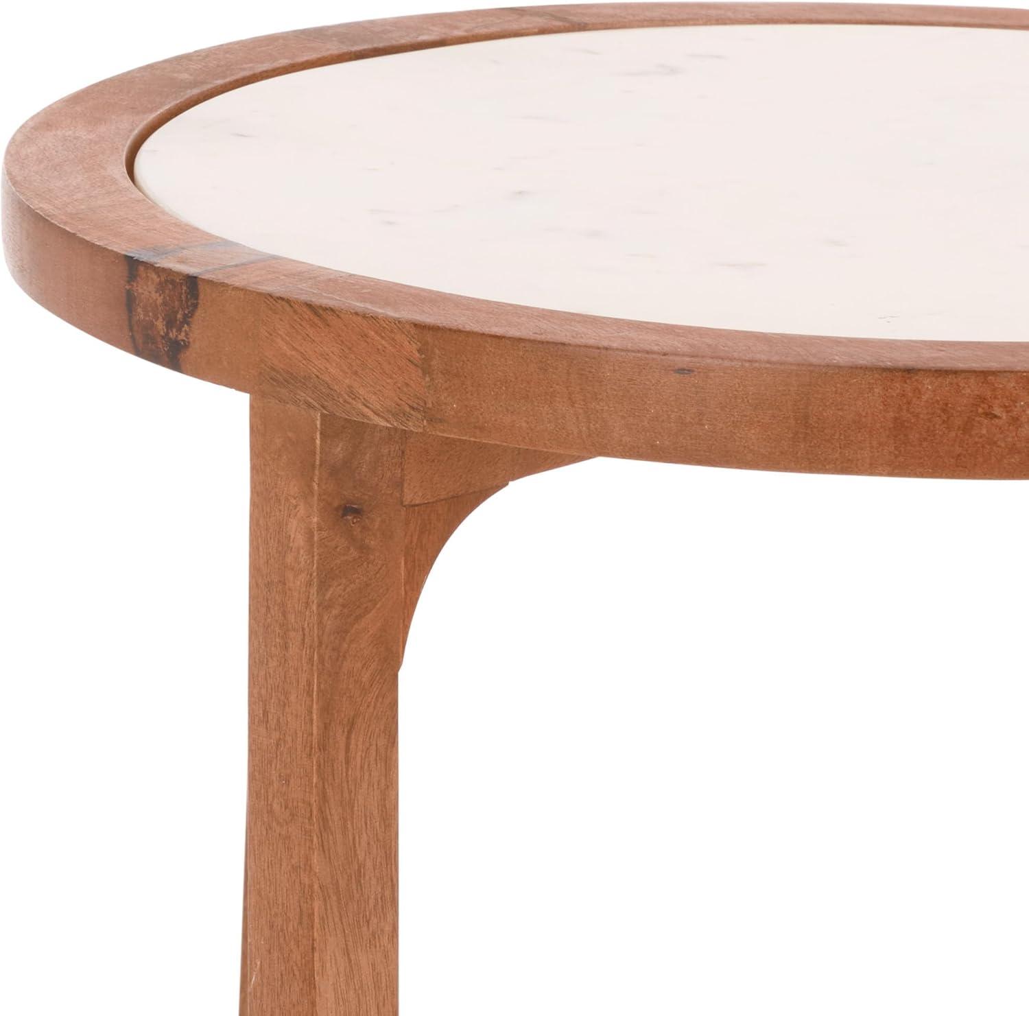 image:imageSAFAVIEH Home Collection Minori Walnut Solid Wood amp White Marble Round Top Side Table ACC5515AWalnutWhite