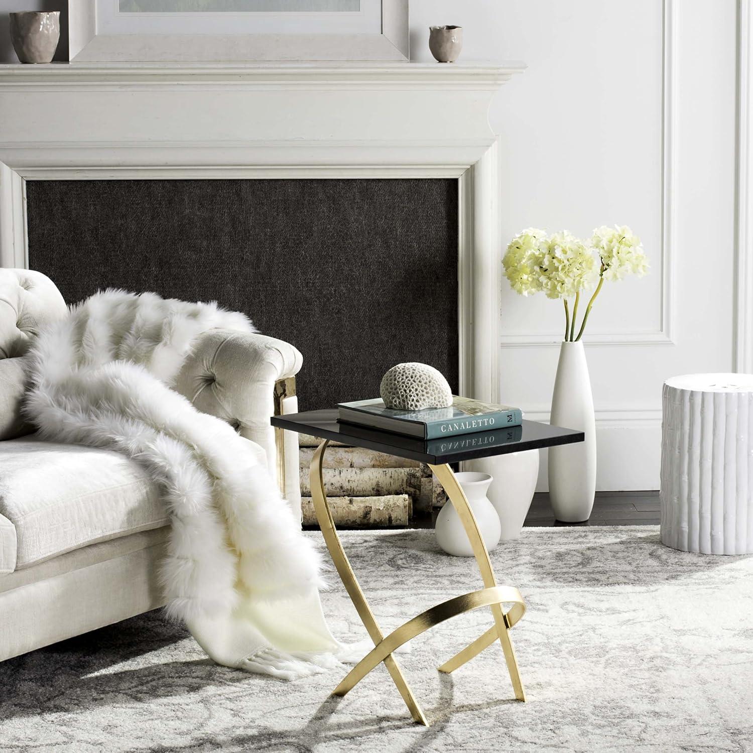 image:imageSafavieh Home Collection Dovie Black and Gold Leaf Glass Top Side Table