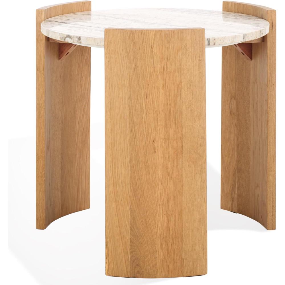 image:imageSAFAVIEH Couture Collection Damarcus Travertine amp Solid Wood Accent Table Round Top Classic Sculptural Design SFV9705ANaturalTravertine