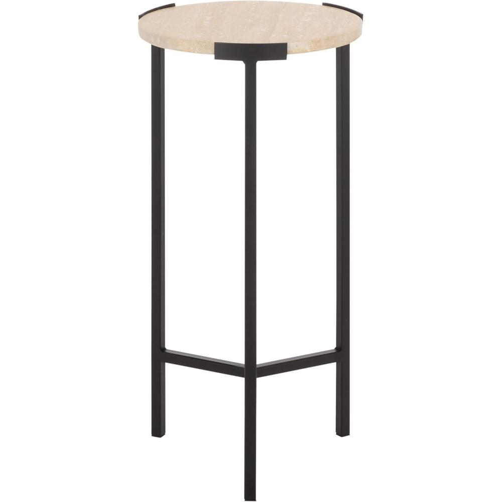 image:imageSAFAVIEH Home Collection  Abama Ivory Marble Round Top amp Black Metal Side Table Modern Accent Table ACC5516AIvoryBlack