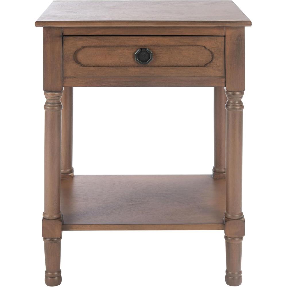 image:imageSAFAVIEH Home Collection Allura Distressed White Accent Table with Drawer amp Shelf Modern Farmhouse Nightstand Carved Detail Design ACC5718ABrown