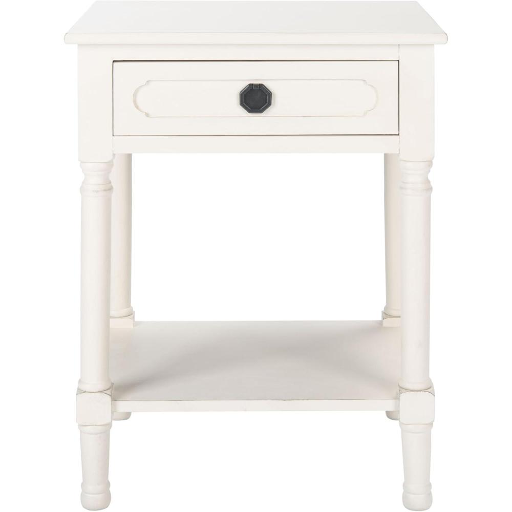 image:imageSAFAVIEH Home Collection Allura Distressed White Accent Table with Drawer amp Shelf Modern Farmhouse Nightstand Carved Detail Design ACC5718ADistressed White