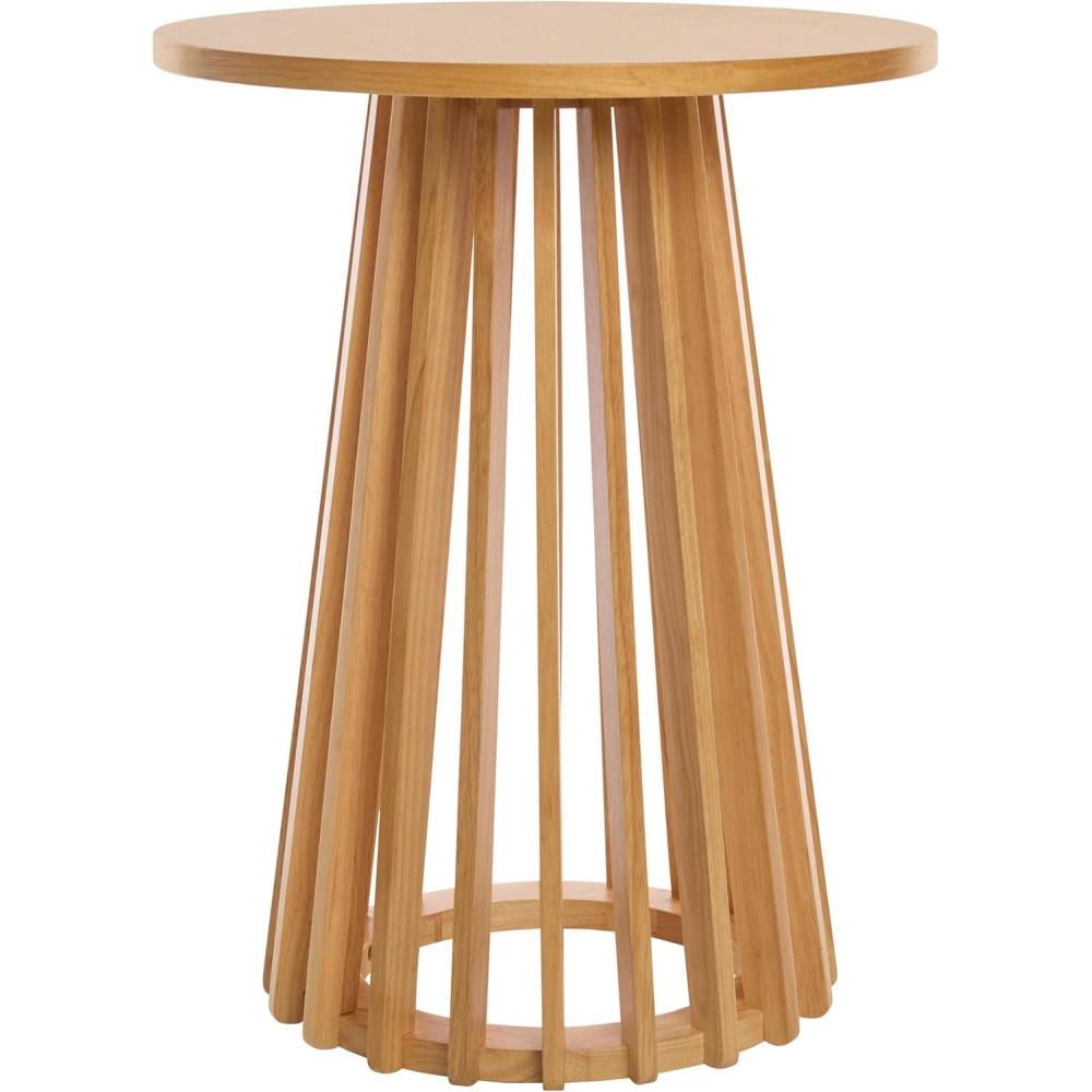 image:imageSAFAVIEH Home Collection Cassio Natural Brown Accent Table Sculptural Modern Side Table Flared Slatted Base ACC9200BNatural