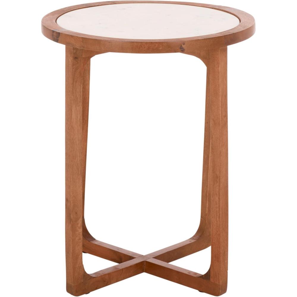 image:imageSAFAVIEH Home Collection Minori Walnut Solid Wood amp White Marble Round Top Side Table ACC5515AWalnutWhite
