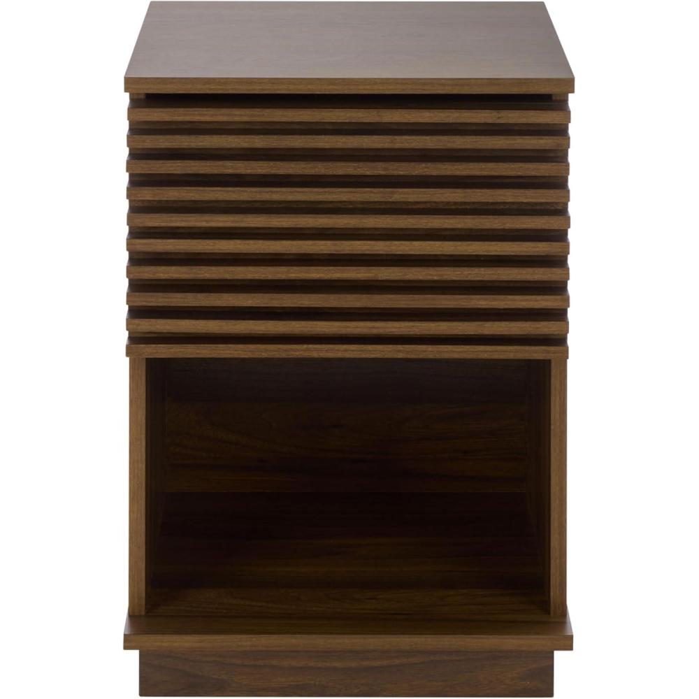 image:imageSAFAVIEH Home Collection Moroto 1Drawer 1Shelf Accent Table Walnut Finish Storage Side Table for Living Room or Bedroom Modern Design ACC3602AWalnut