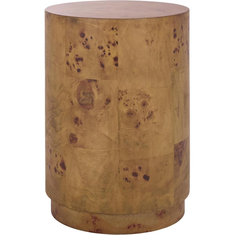image:imageSAFAVIEH Home Collection Siya Natural Brown Accent Table Round Drum Side Table Burl Wood Look Fully Assembled ACC6611ABrown