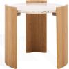 SAFAVIEH Couture Collection – Damarcus Travertine & Solid Wood Accent Table, Round Top, Classic Sculptural Design (SFV9705A)(Natural/Travertine)