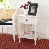 SAFAVIEH Home Collection – Allura Distressed White Accent Table with Drawer & Shelf, Modern Farmhouse Nightstand, Carved Detail Design (ACC5718A)(Distressed / White)