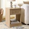 SAFAVIEH Home Collection – Shafa 1-Drawer 1-Shelf Side Table, Natural Finish with Brass Metal Accents, Storage Accent Table for Living Room or Office (ACC3100B)(Natural/Brass)