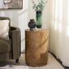 SAFAVIEH Home Collection – Siya Natural Brown Accent Table, Round Drum Side Table, Burl Wood Look, Fully Assembled (ACC6611A)(Brown)