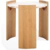 SAFAVIEH Couture Collection – Damarcus Travertine & Solid Wood Accent Table, Round Top, Classic Sculptural Design (SFV9705A)(Natural/Travertine)