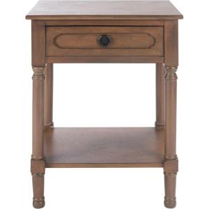 SAFAVIEH Home Collection – Allura Distressed White Accent Table with Drawer & Shelf, Modern Farmhouse Nightstand, Carved Detail Design (ACC5718A)(Brown)