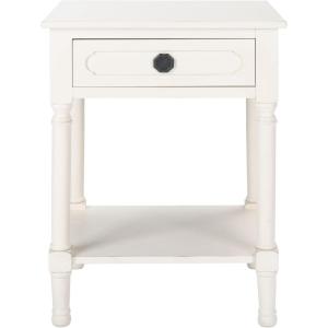 SAFAVIEH Home Collection – Allura Distressed White Accent Table with Drawer & Shelf, Modern Farmhouse Nightstand, Carved Detail Design (ACC5718A)(Distressed / White)