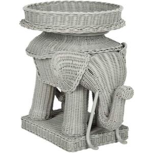 SAFAVIEH Home Collection – Balford Rattan Storage Accent Table with Tray, Fully Assembled, Natural Modern Side Table for Living Room (SEA7038A)(Grey)