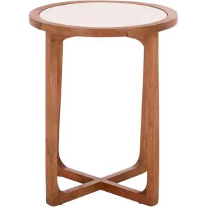 SAFAVIEH Home Collection – Minori Walnut Solid Wood & White Marble Round Top Side Table (ACC5515A)(Walnut/White)