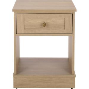 SAFAVIEH Home Collection – Shafa 1-Drawer 1-Shelf Side Table, Natural Finish with Brass Metal Accents, Storage Accent Table for Living Room or Office (ACC3100B)(Natural/Brass)