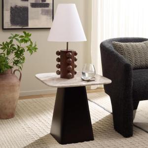 SAFAVIEH Home Collection – Tecia Marble Side Table, Brown & White Marble Top, Black Metal Pedestal Base, Accent Table for Living Room or Bedroom, Modern Style (ACC2919A)(Brown and White/Black)
