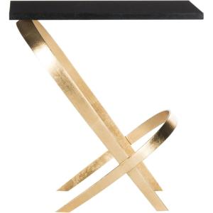 Safavieh Home Collection Dovie Black and Gold Leaf Glass Top Side Table
