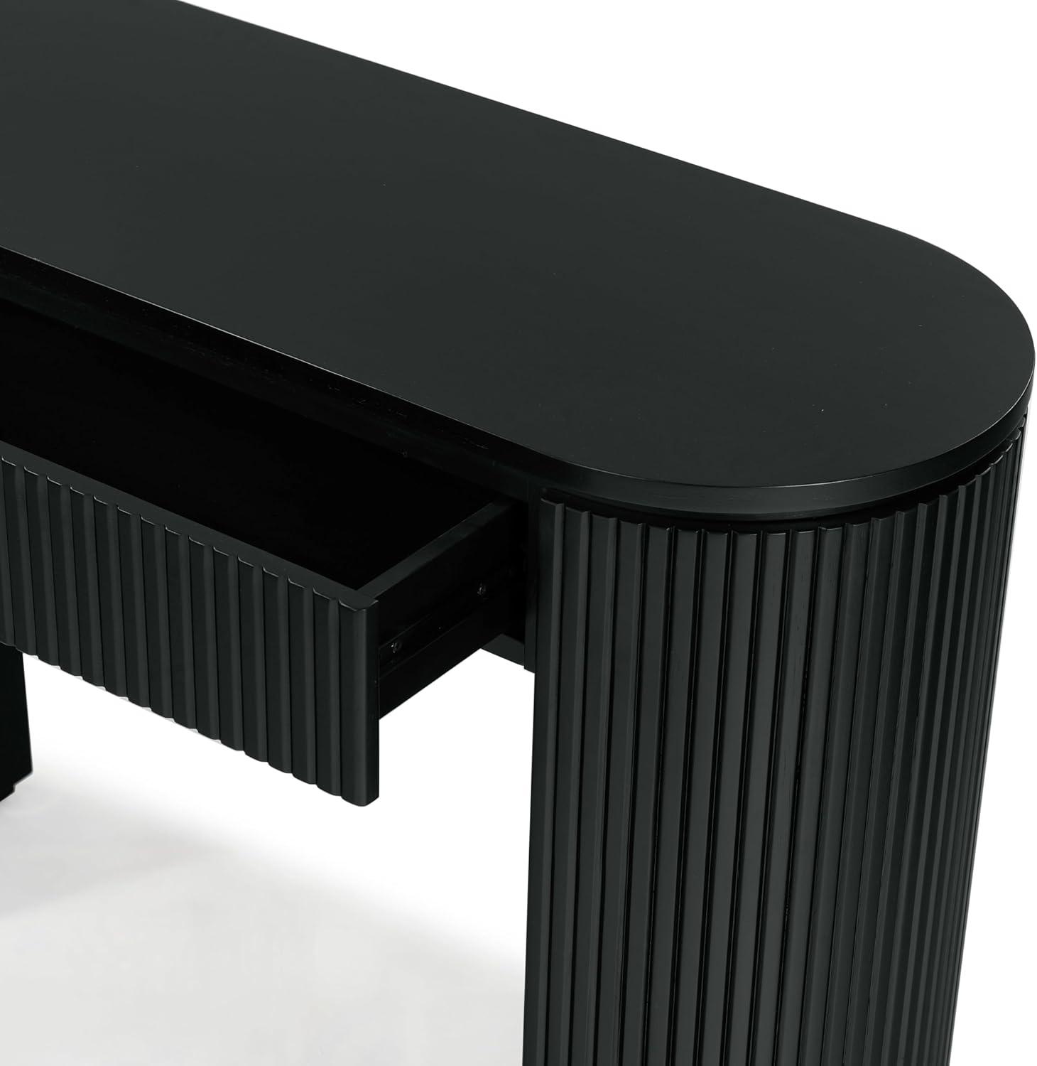image:imageSAFAVIEH Couture Collection Rikki Walnut Brown Fluted Oval Top 1Drawer Console TableBlack