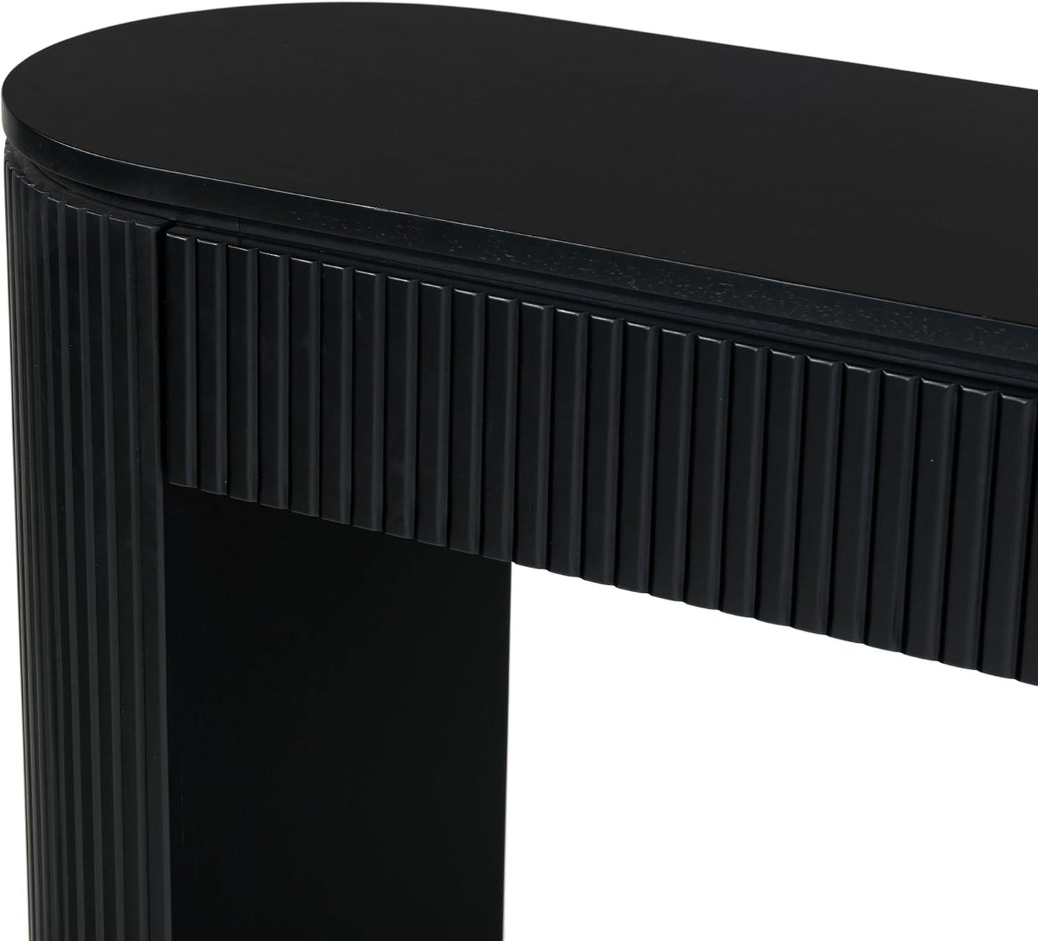 image:imageSAFAVIEH Couture Collection Rikki Walnut Brown Fluted Oval Top 1Drawer Console TableBlack
