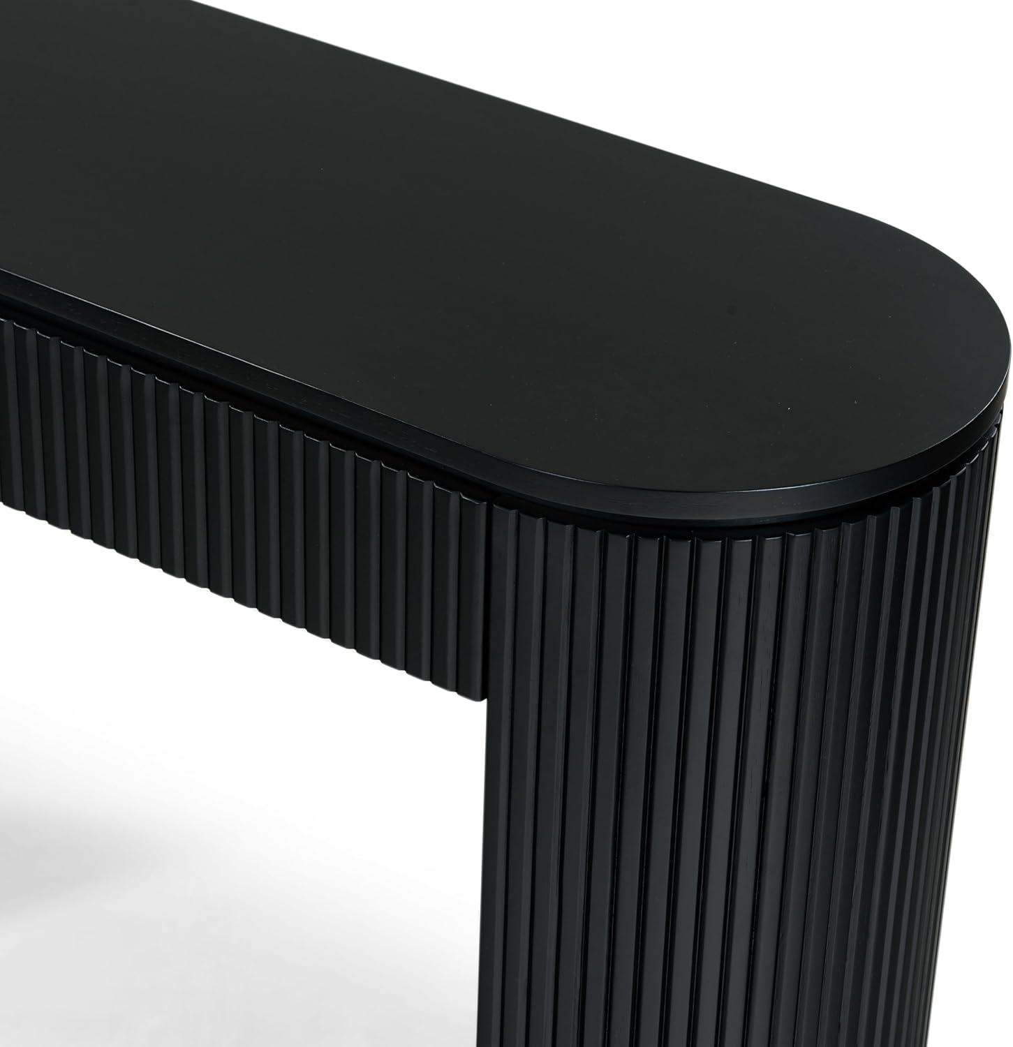 image:imageSAFAVIEH Couture Collection Rikki Walnut Brown Fluted Oval Top 1Drawer Console TableBlack
