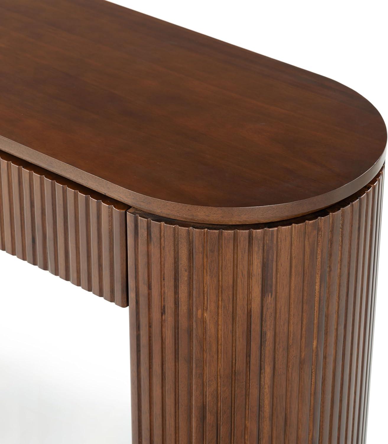 image:imageSAFAVIEH Couture Collection Rikki Walnut Brown Fluted Oval Top 1Drawer Console TableWalnut