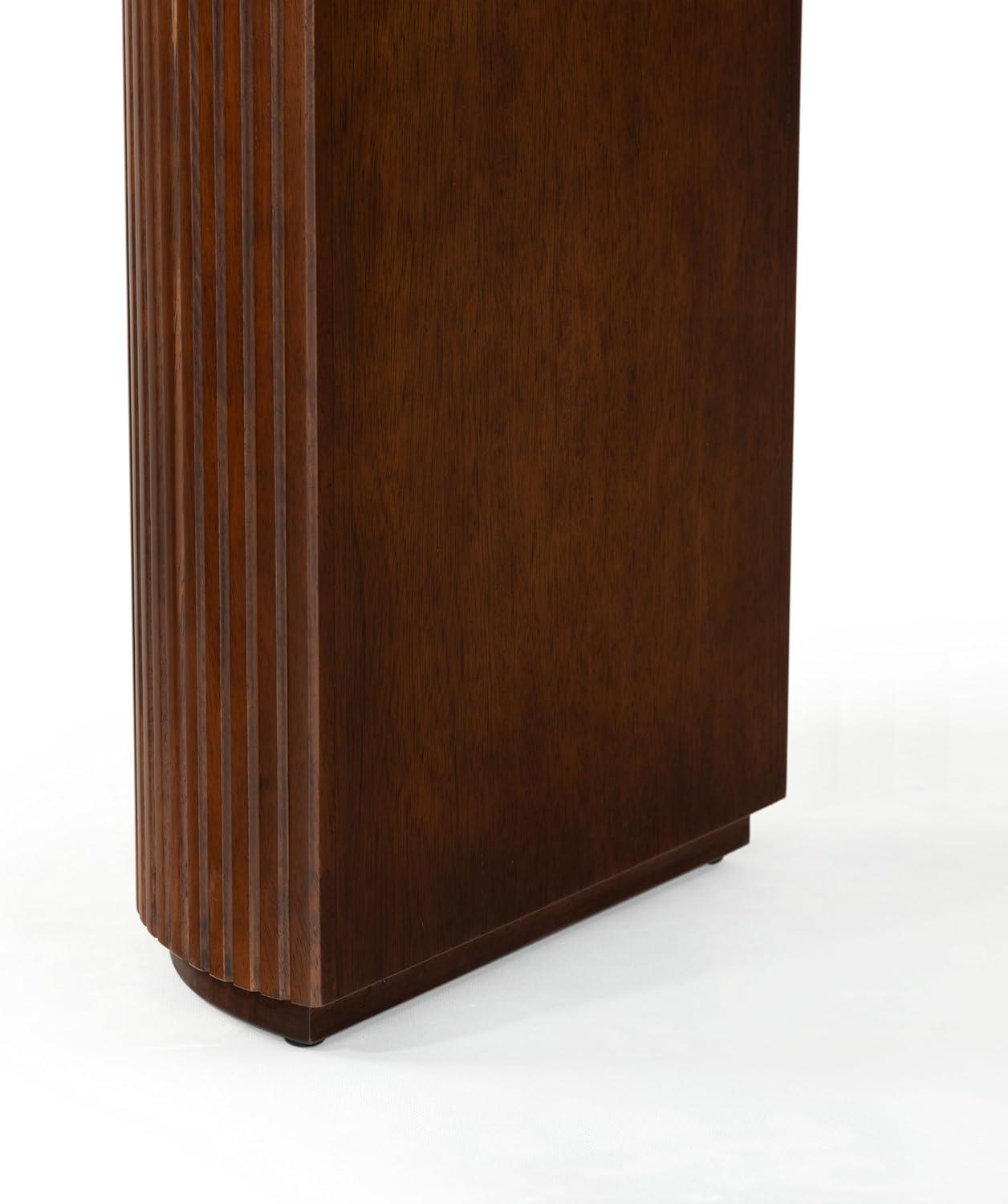 image:imageSAFAVIEH Couture Collection Rikki Walnut Brown Fluted Oval Top 1Drawer Console TableWalnut