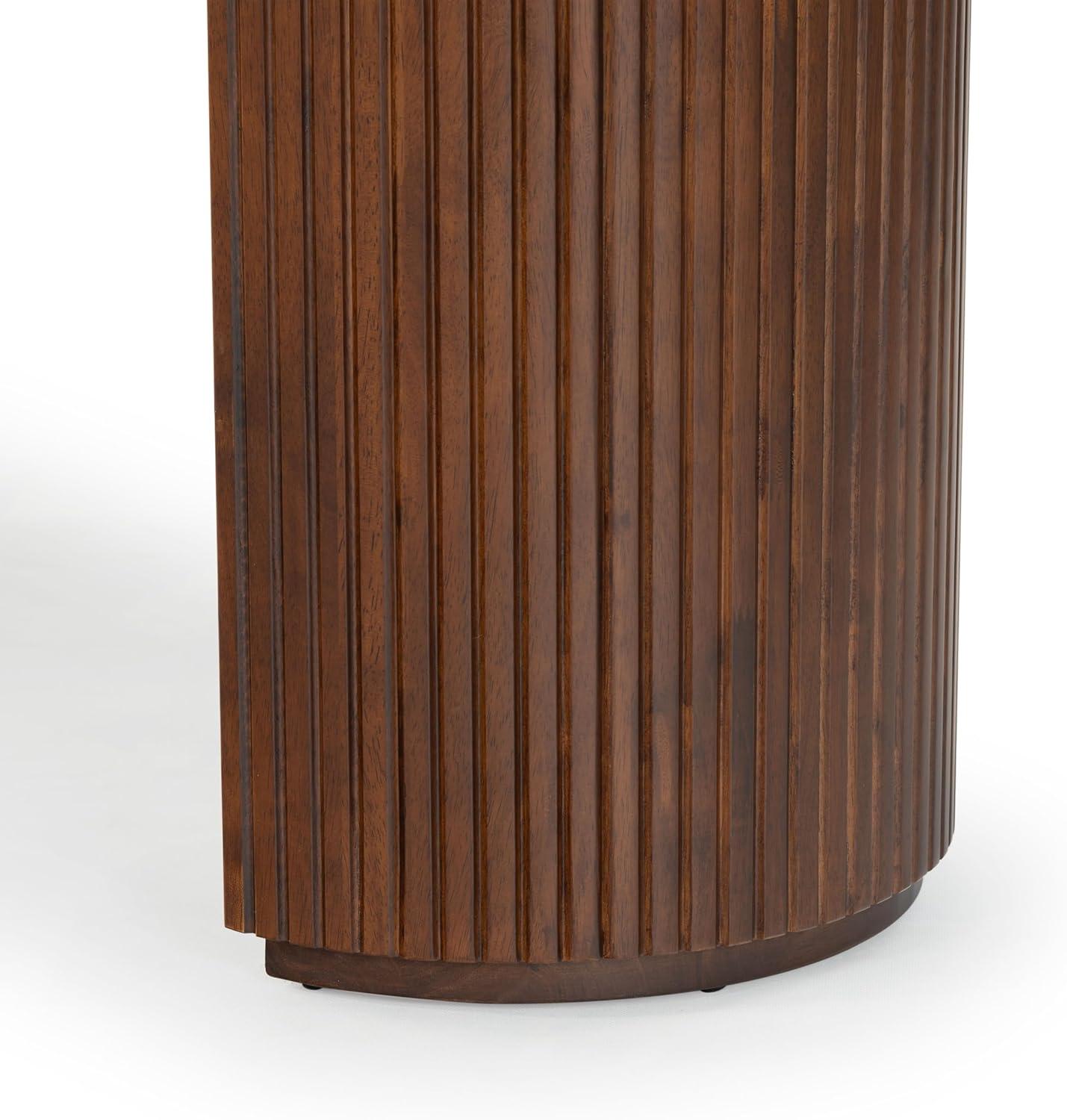 image:imageSAFAVIEH Couture Collection Rikki Walnut Brown Fluted Oval Top 1Drawer Console TableWalnut