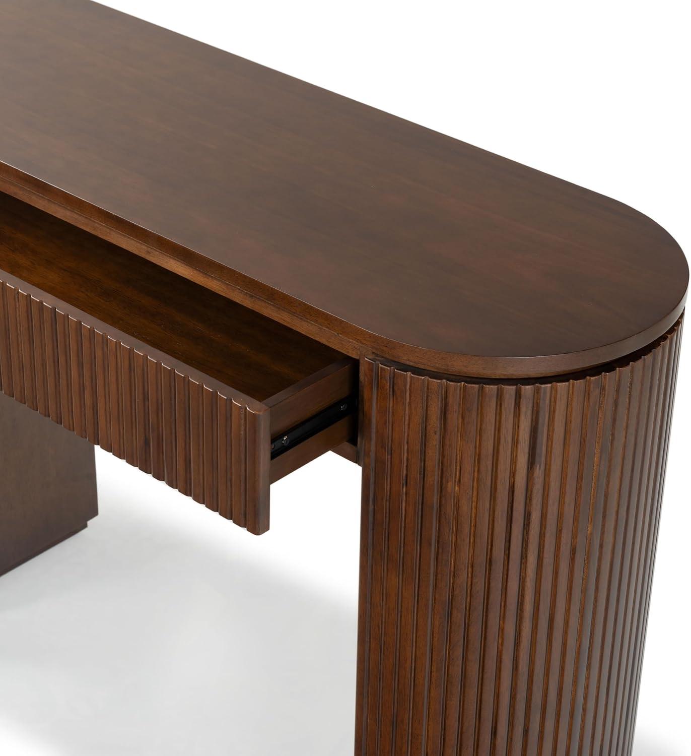 image:imageSAFAVIEH Couture Collection Rikki Walnut Brown Fluted Oval Top 1Drawer Console TableWalnut