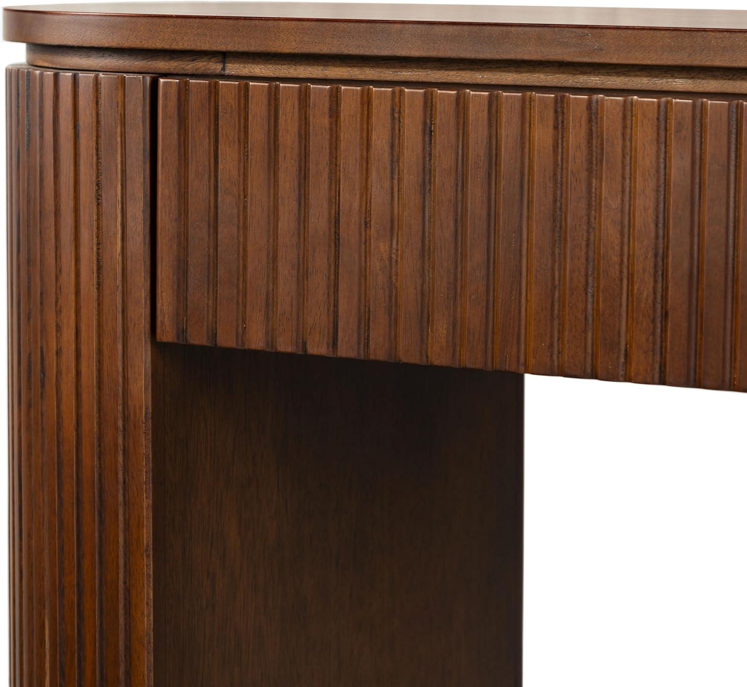 image:imageSAFAVIEH Couture Collection Rikki Walnut Brown Fluted Oval Top 1Drawer Console TableWalnut