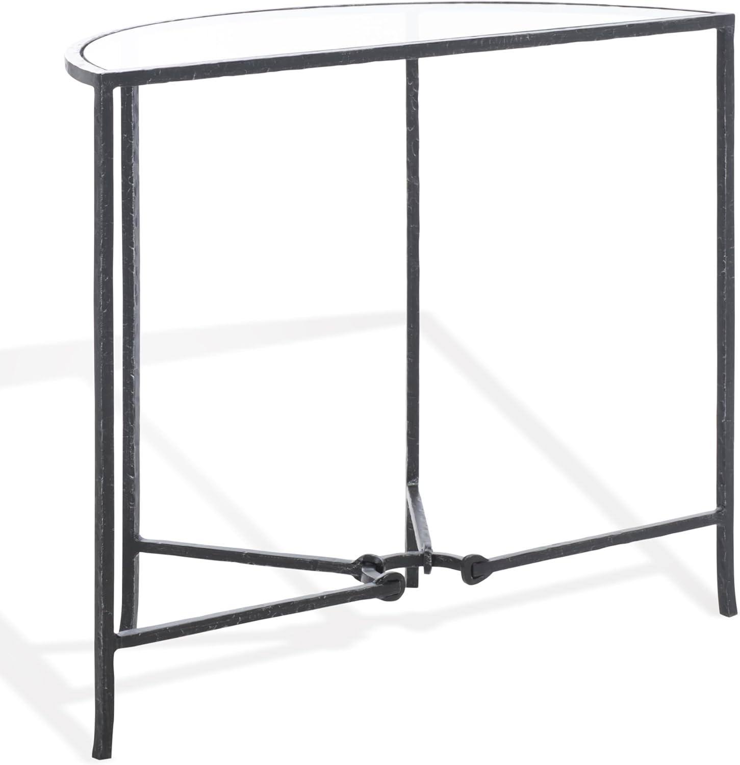 image:imageSAFAVIEH Couture Collection Tauri Brass amp White Marble Half Moon Console Table Fully AssembledBlackClear
