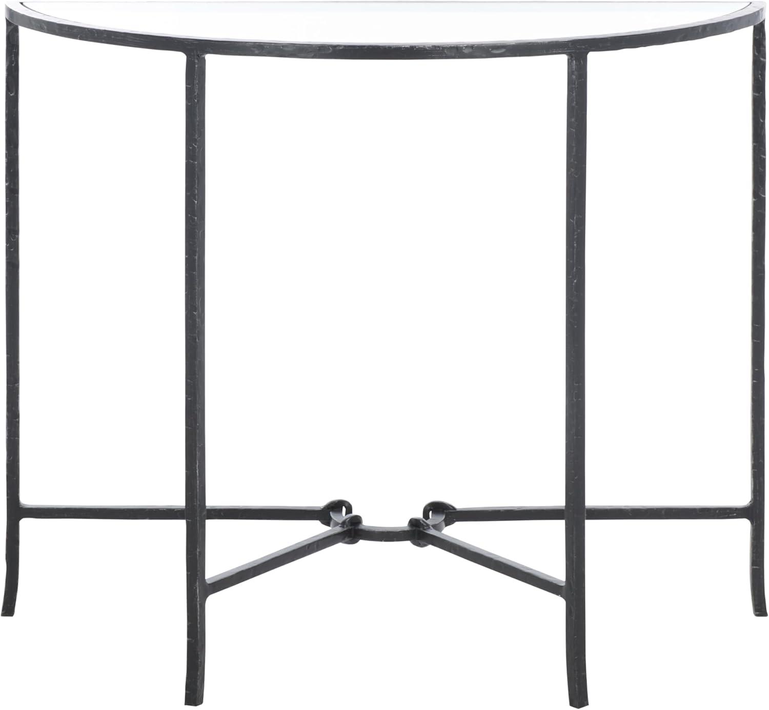image:imageSAFAVIEH Couture Collection Tauri Brass amp White Marble Half Moon Console Table Fully AssembledBlackClear