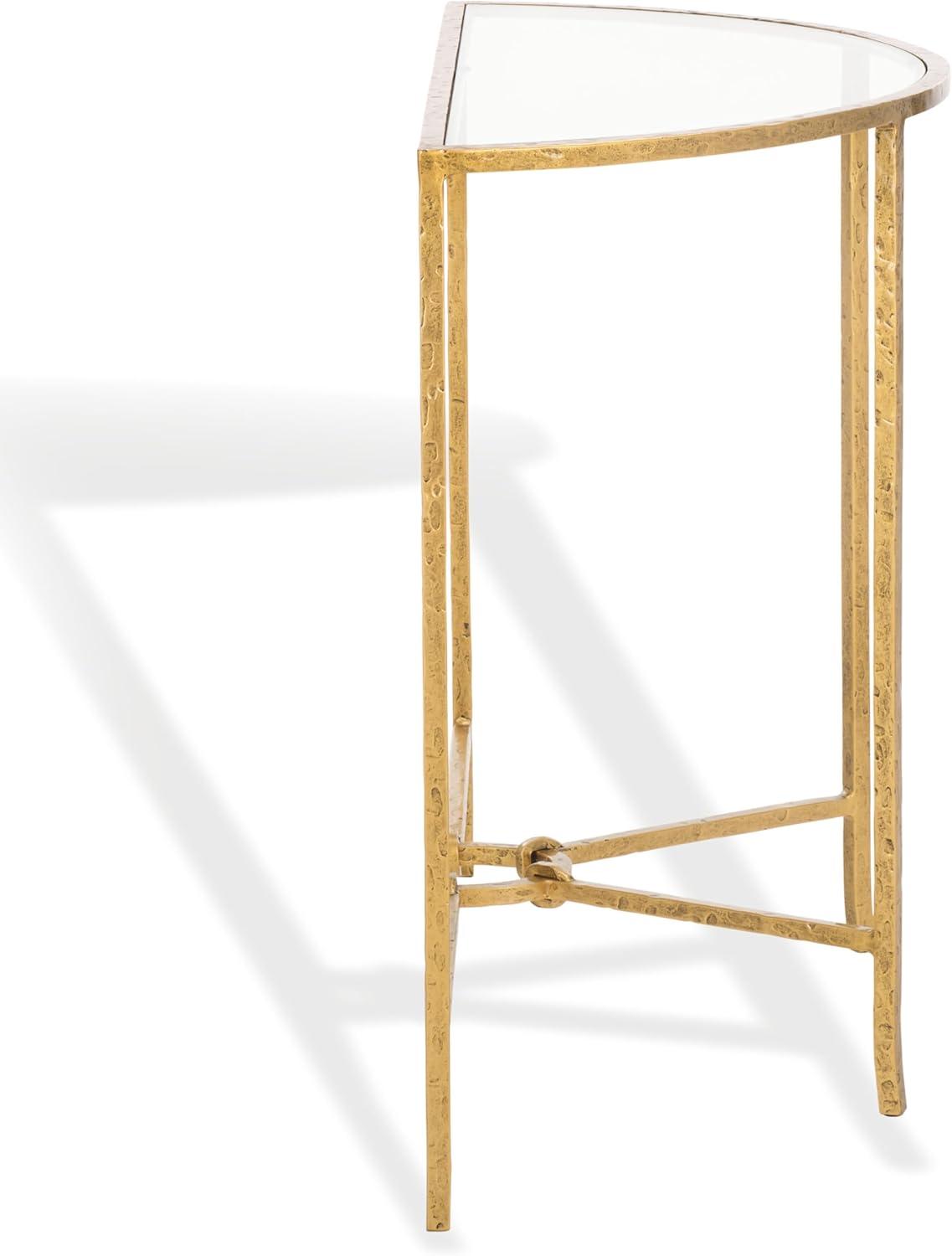 image:imageSAFAVIEH Couture Collection Tauri Brass amp White Marble Half Moon Console Table Fully AssembledBrassClear