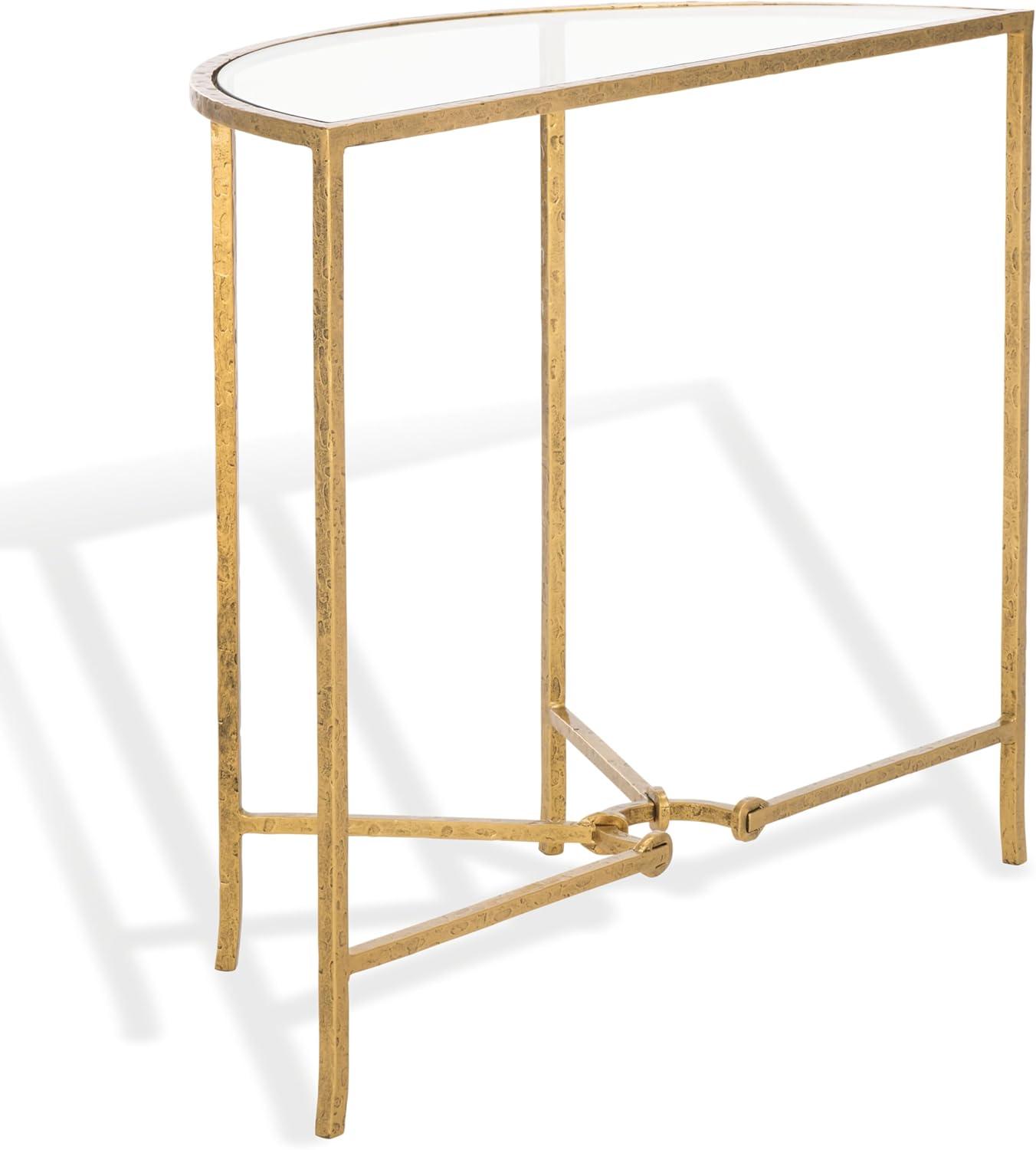 image:imageSAFAVIEH Couture Collection Tauri Brass amp White Marble Half Moon Console Table Fully AssembledBrassClear