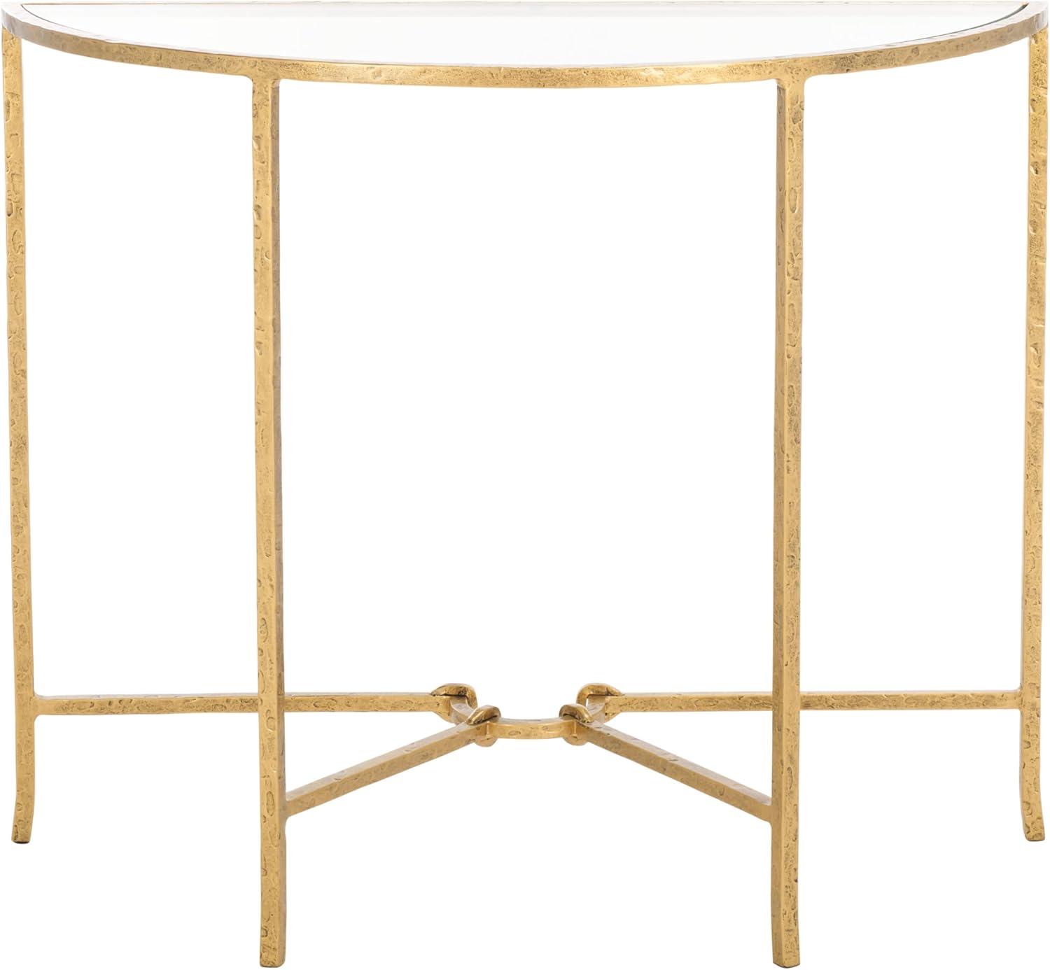 image:imageSAFAVIEH Couture Collection Tauri Brass amp White Marble Half Moon Console Table Fully AssembledBrassClear