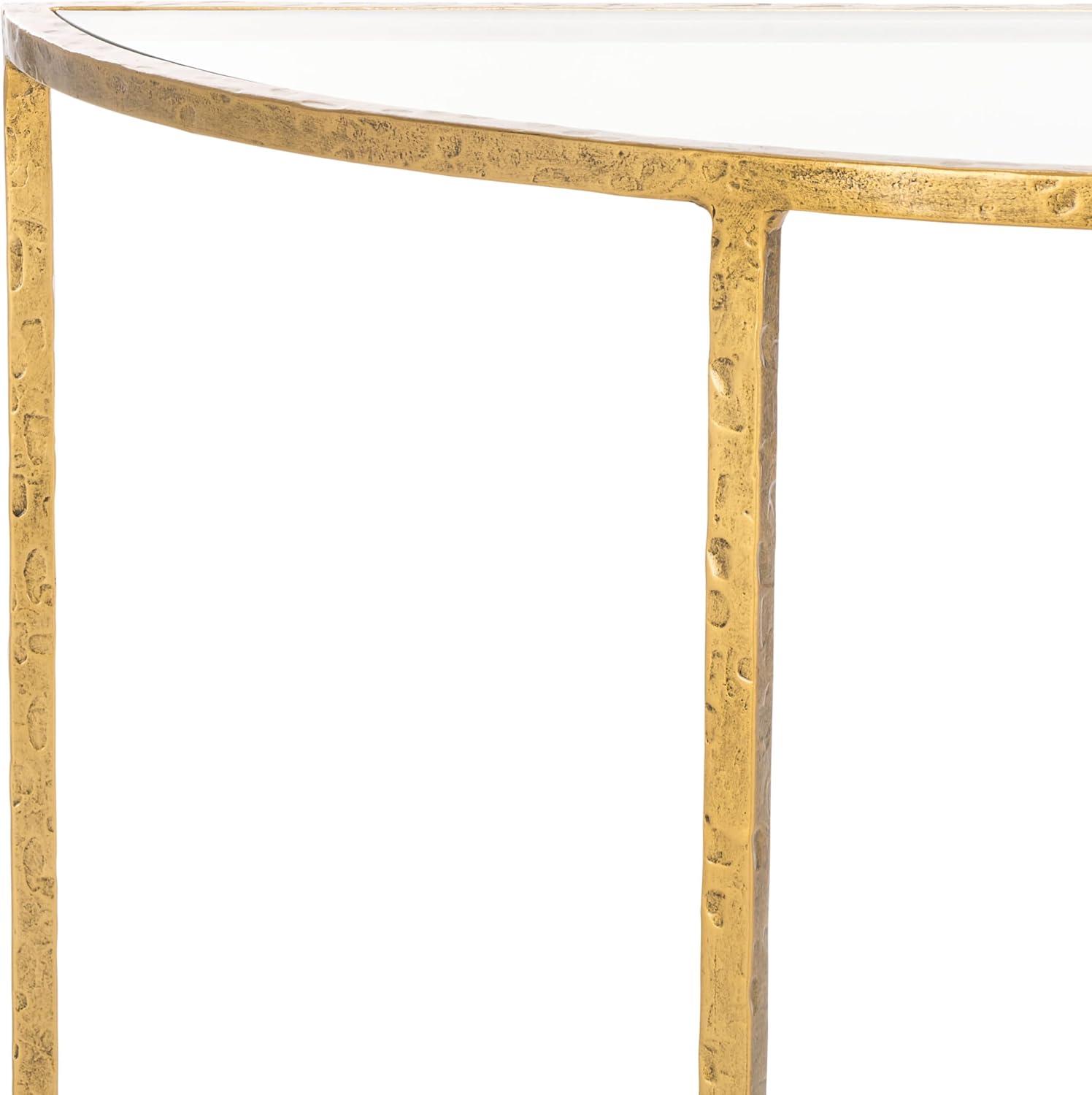 image:imageSAFAVIEH Couture Collection Tauri Brass amp White Marble Half Moon Console Table Fully AssembledBrassClear
