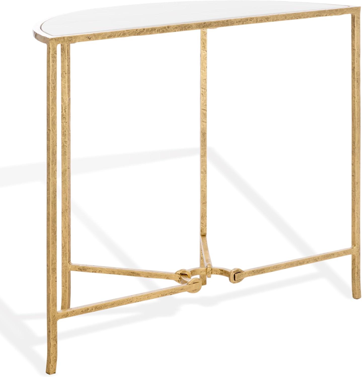 image:imageSAFAVIEH Couture Collection Tauri Brass amp White Marble Half Moon Console Table Fully AssembledBrassWhite