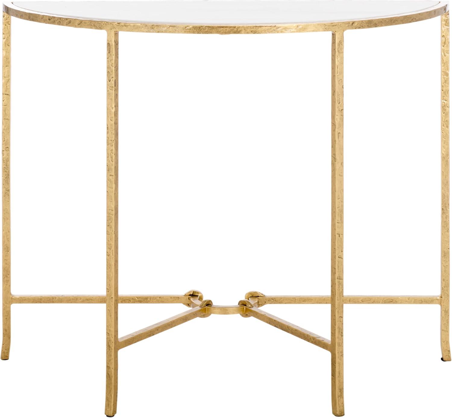image:imageSAFAVIEH Couture Collection Tauri Brass amp White Marble Half Moon Console Table Fully AssembledBrassWhite