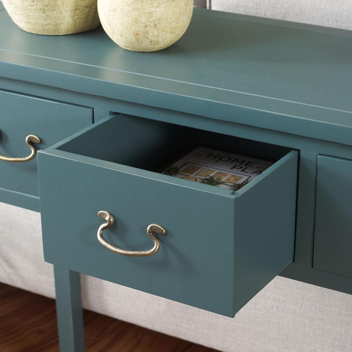 image:imageSAFAVIEH Home Collection Cindy White Console Table with Three Drawers French Farmhouse Storage Console Tapered Leg Design AMH6568CTeal